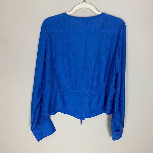 Lulus Cute Composure Cobalt Blue Textured Tie-Front Long Sleeve Top - Picture 8 of 9